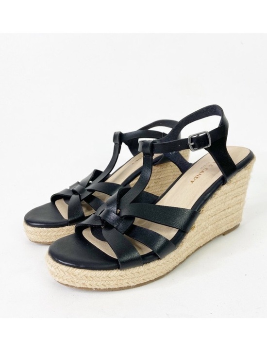 RICK & CANDY Shoes - ROCK & CANDY  Fola Espadrille Jute Wrapped Wedge Sandals 8.5 Black faux leather